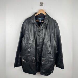 Polo Ralph Lauren Men Black Leather Jacket Size Large